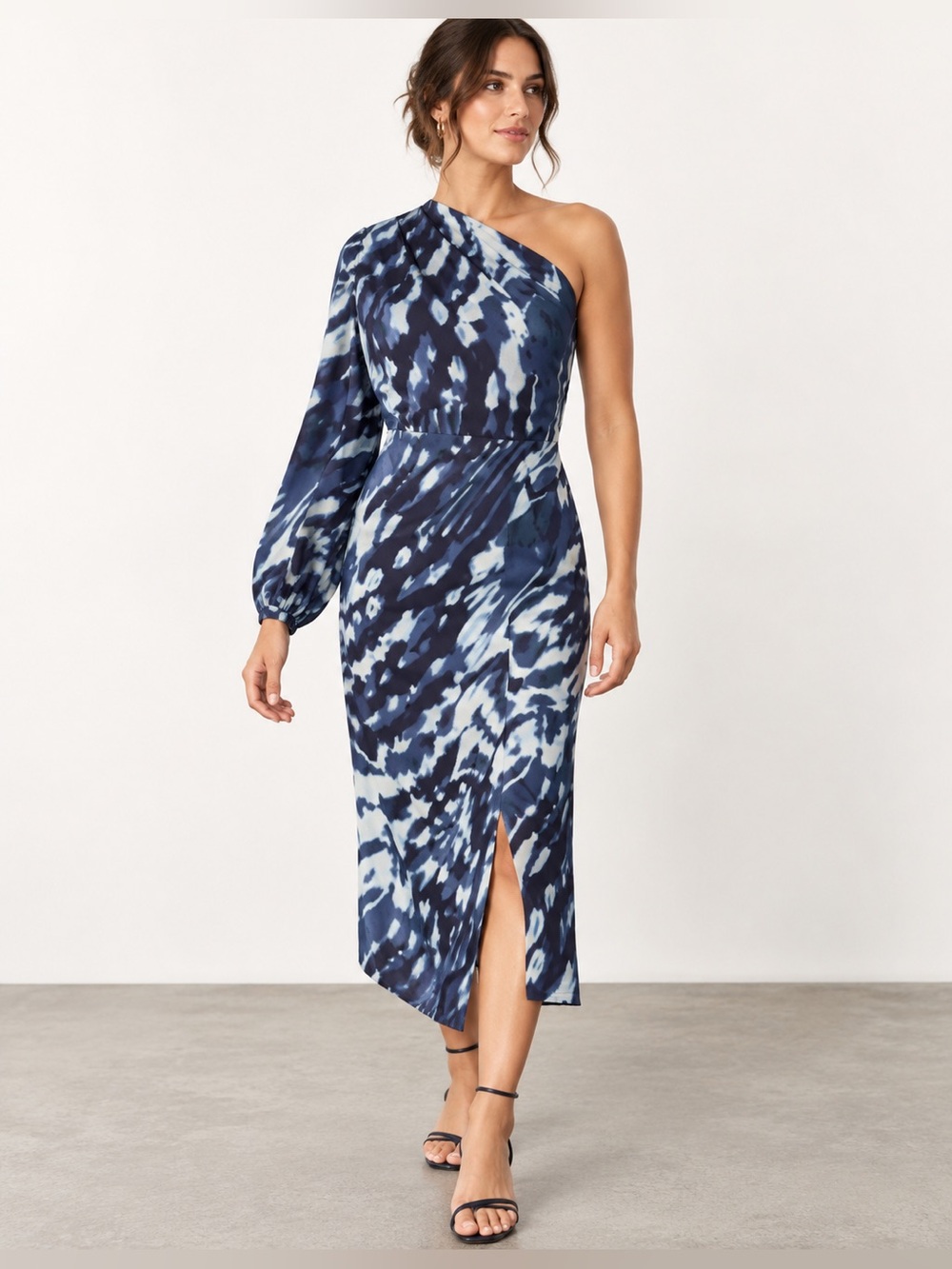 & Other Stories Stockholm Atelier One Shoulder Abstract Midi Dress Size 4
